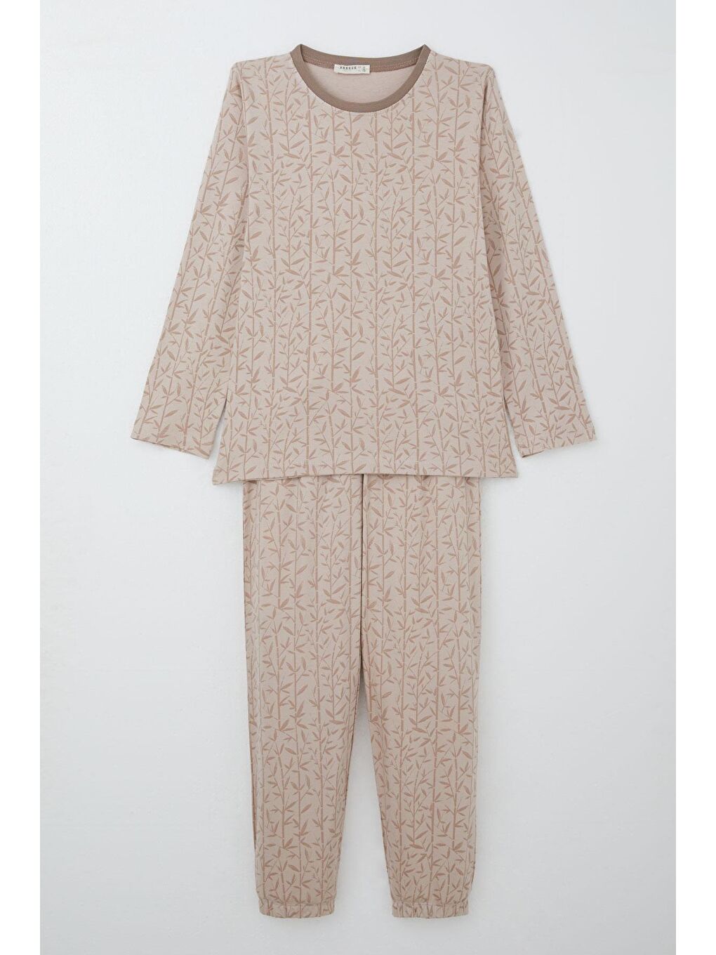 Kız Çocuk Pijama Takımı Bambu Çiçeği Desenli Bej (9-11 Yaş)