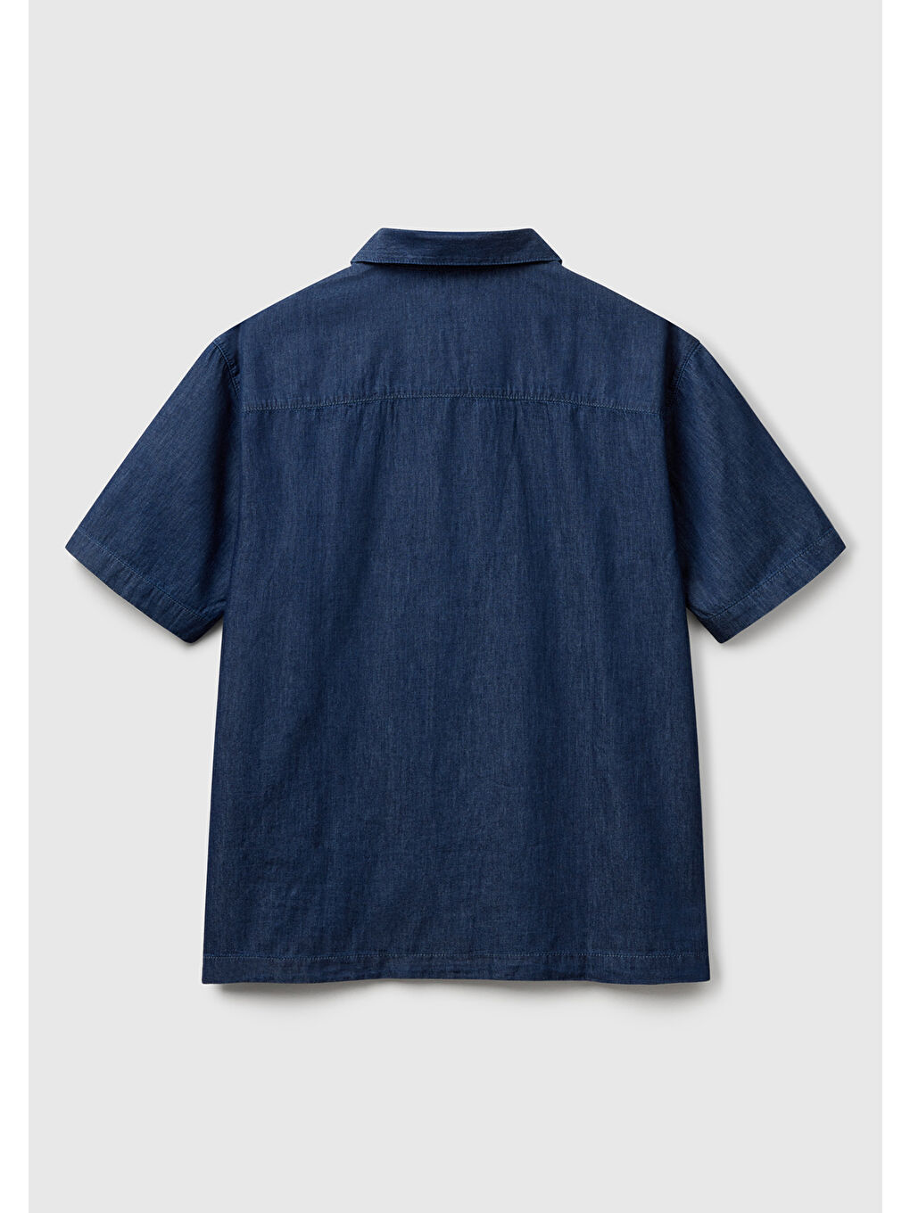 Erkek Koyu Mavi %100 Pamuk Kısa Kollu Kamp Yaka Gömlek-3