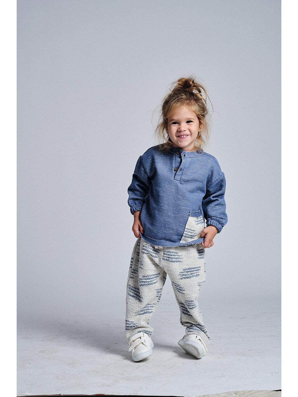 İndigo Unisex Etnik Desen Düğmeli 2'li Takım