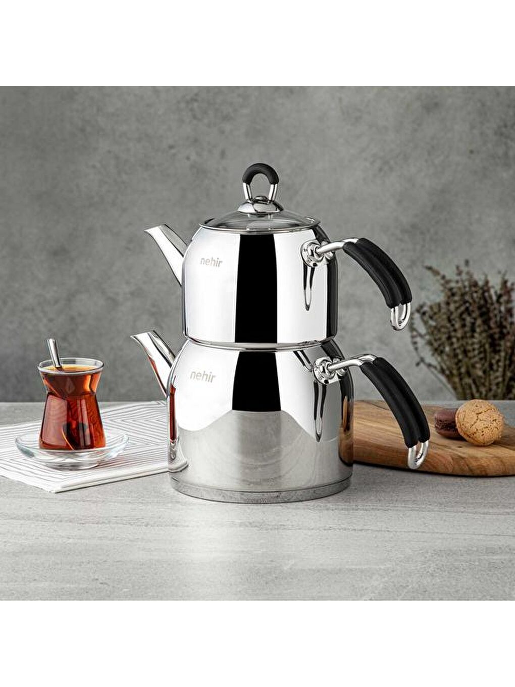 Modern Maxi Çaydanlık - Gri / Siyah