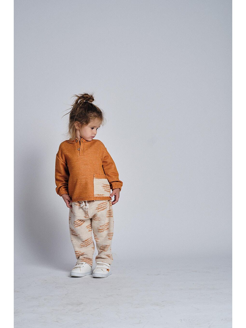 Turuncu Unisex Etnik Desen Düğmeli 2'li Takım-1