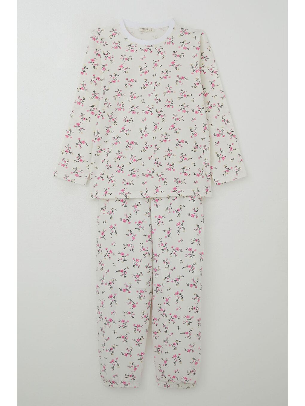 Kız Çocuk Pijama Takımı Çiçek Baharı Ekru (4-6 Yaş)