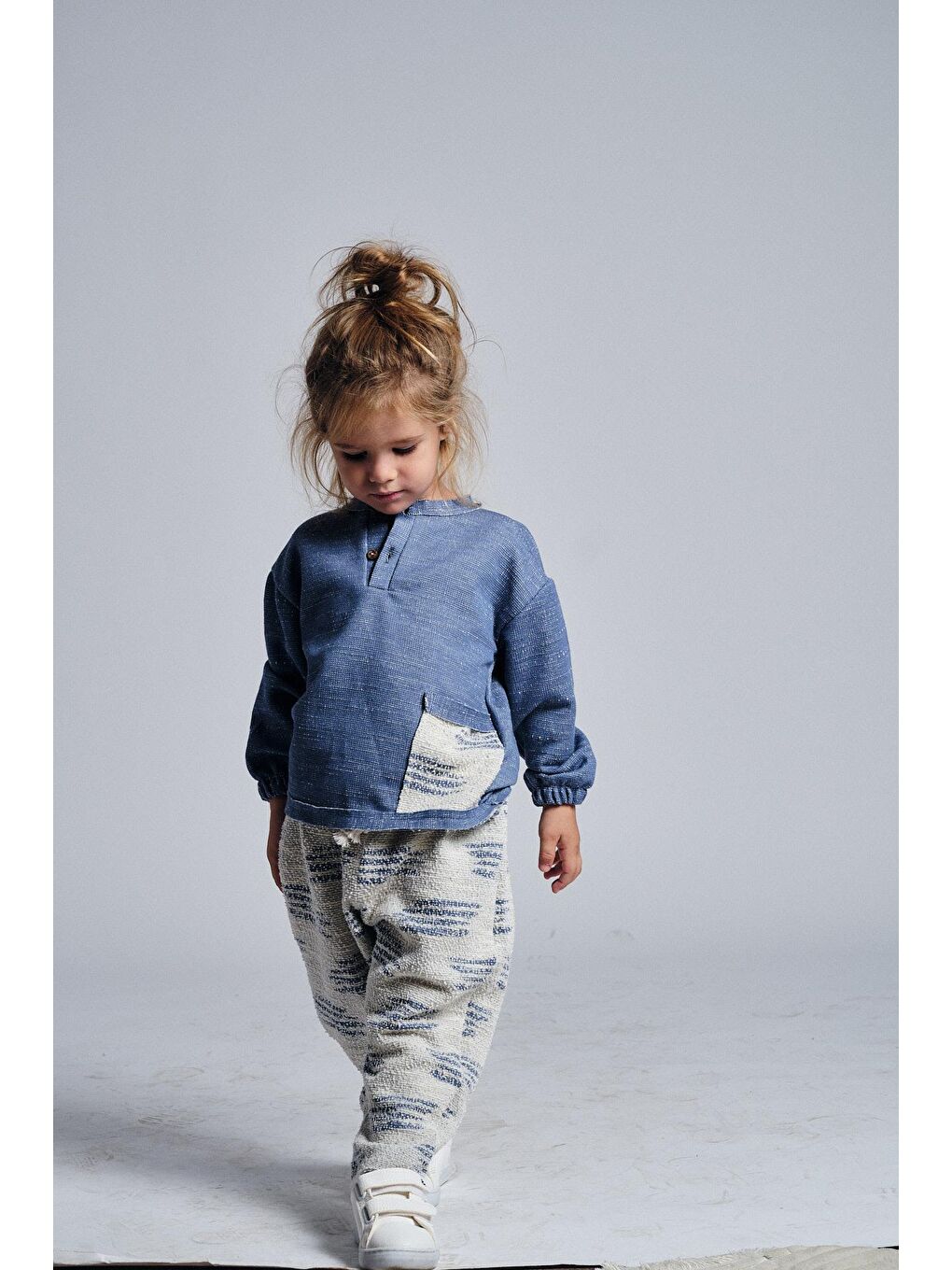 İndigo Unisex Etnik Desen Düğmeli 2'li Takım-1