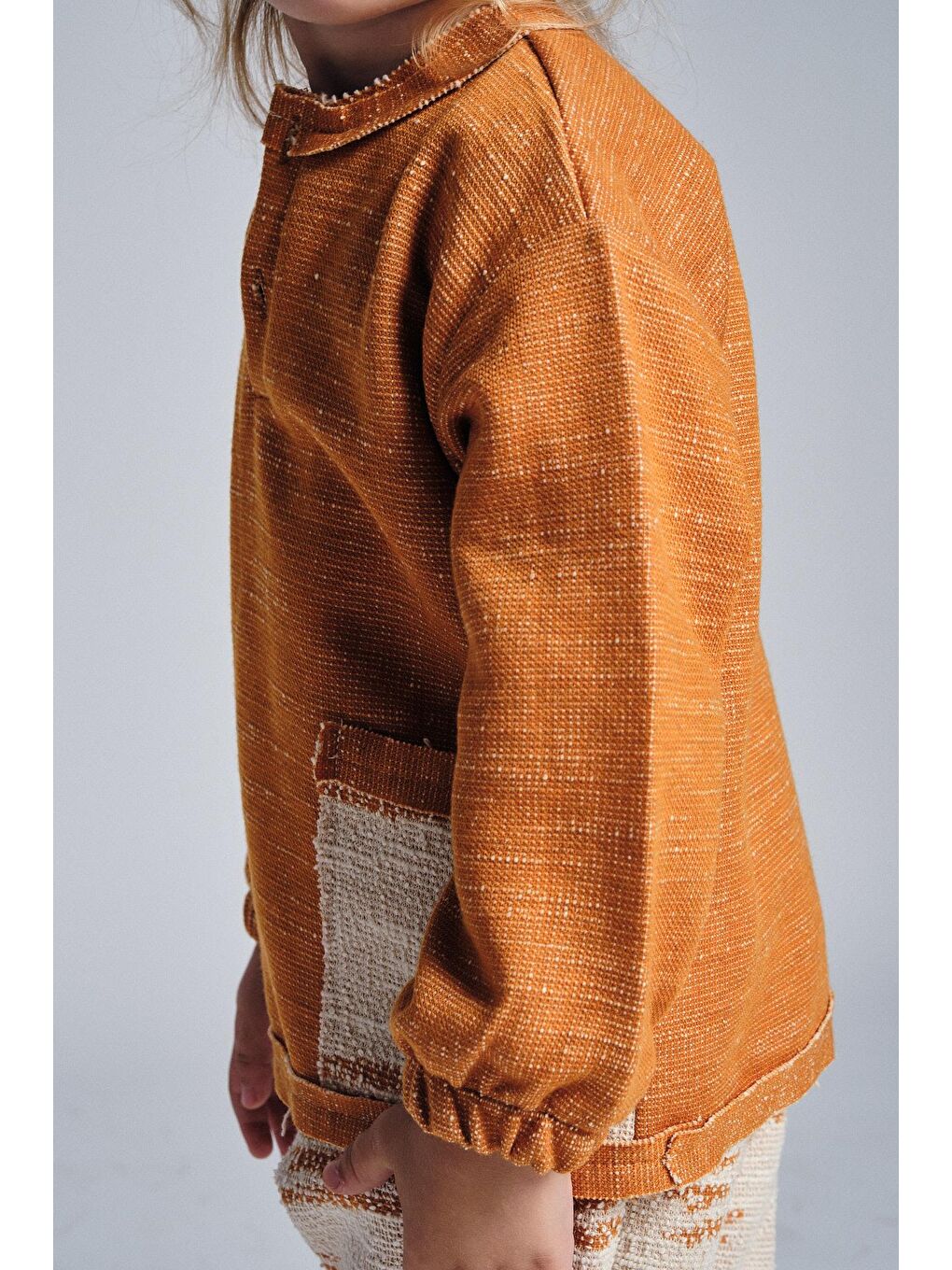 Turuncu Unisex Etnik Desen Düğmeli 2'li Takım-2