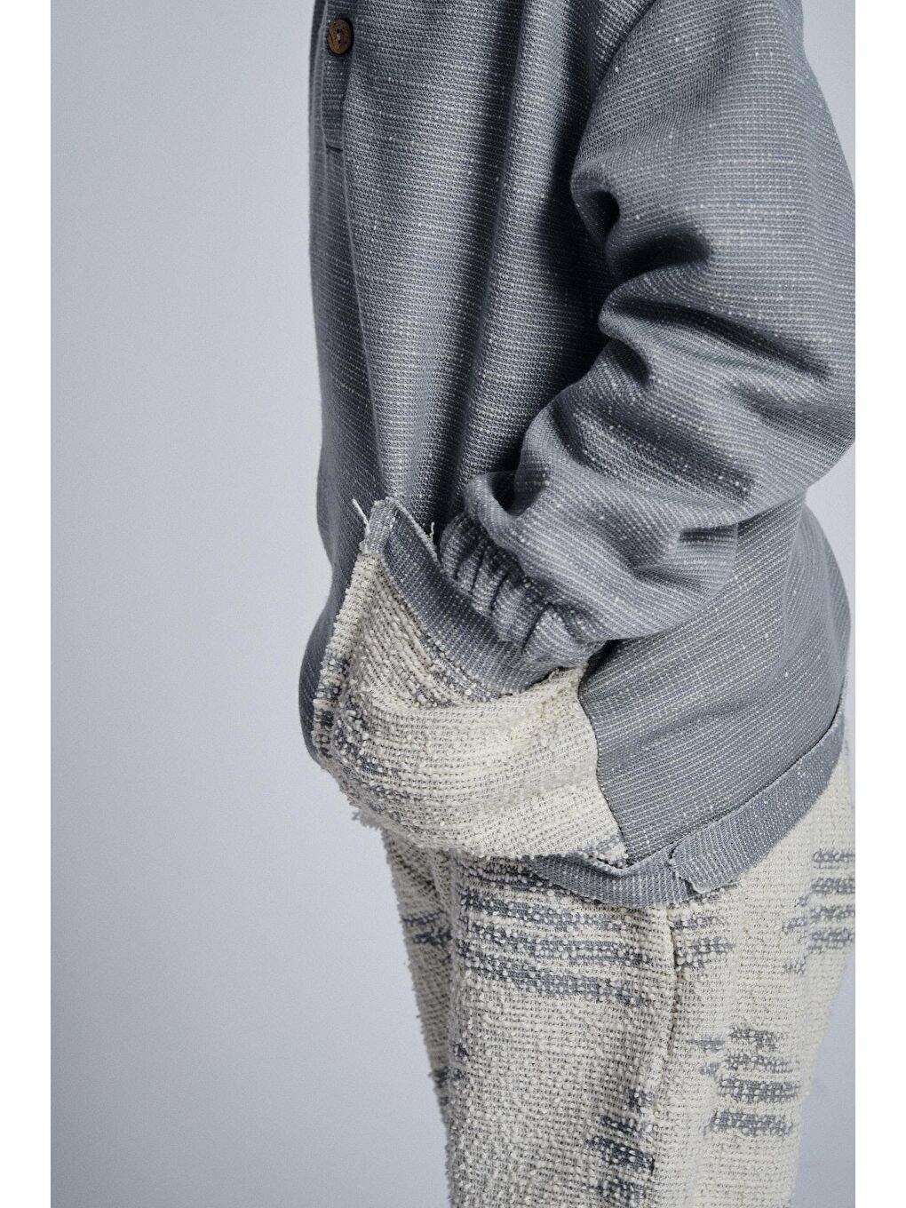 Gri Unisex Etnik Desen Düğmeli 2'li Takım-2