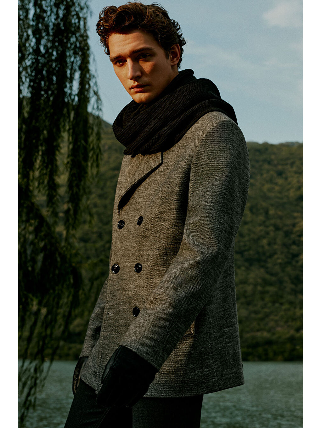 Erkek Antrasit Sıcak Tutan Kaşe Standart Fit Normal Kesim Mono Yaka Yan Cep Kaban