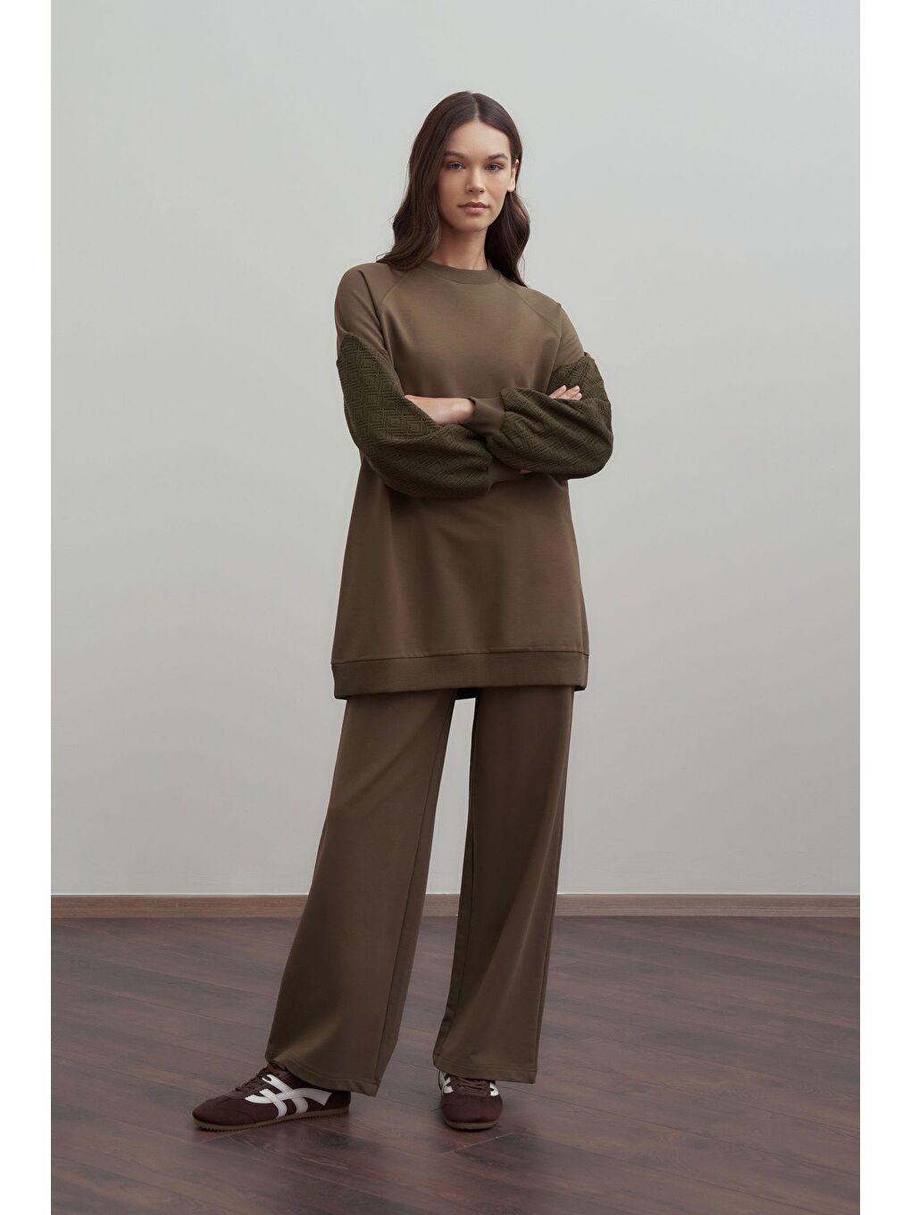 Haki-Pamuklu Dantel Garnili Eşofman Takımı-1