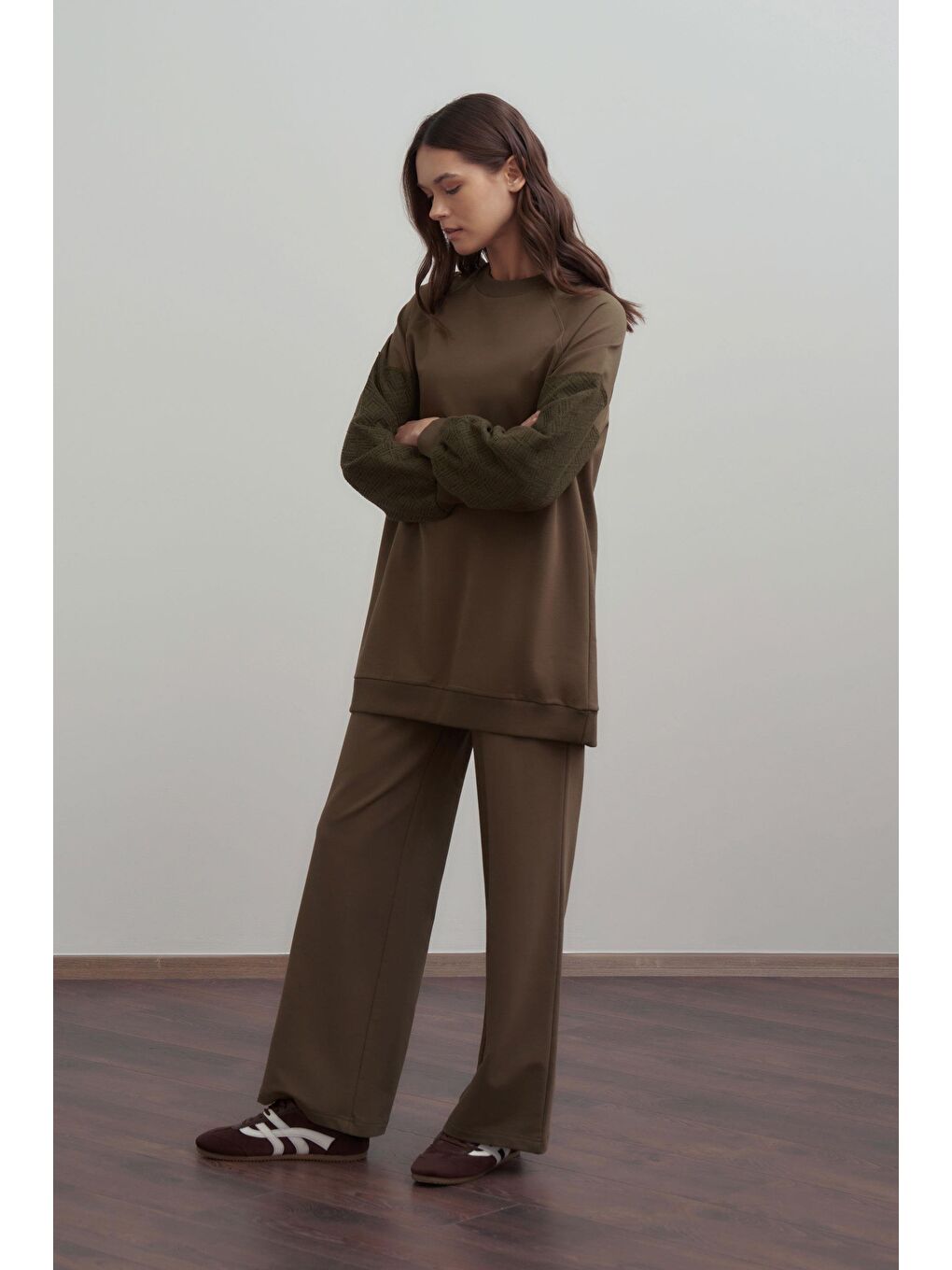 Haki-Pamuklu Dantel Garnili Eşofman Takımı-2