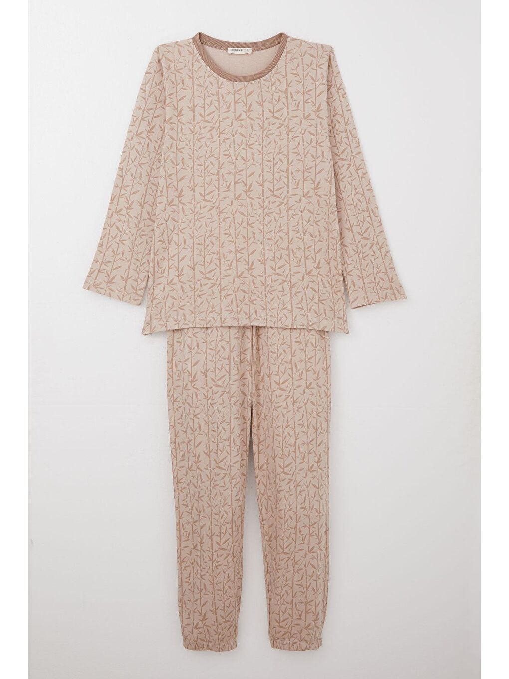 Kız Çocuk Pijama Takımı Bambu Çiçeği Desenli Bej (9-11 Yaş)