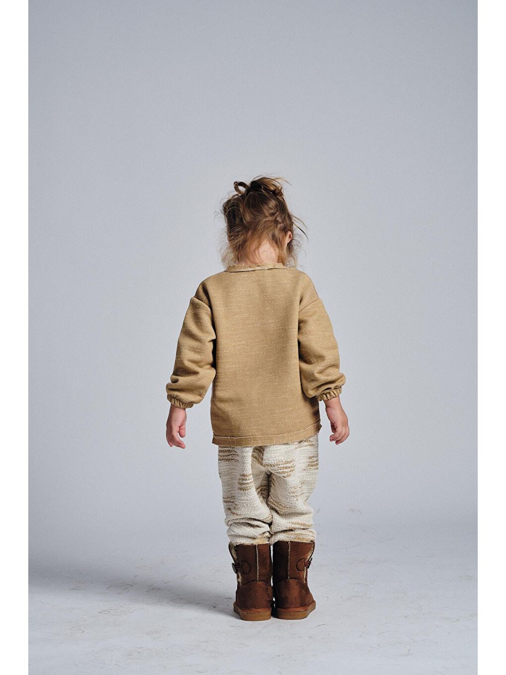 Bej Unisex Etnik Desen Düğmeli 2'li Takım-2