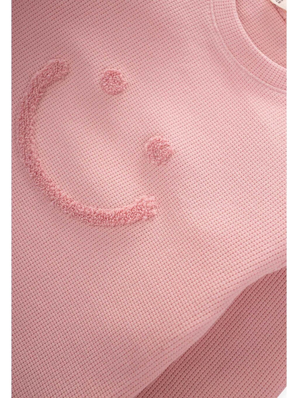 CİGİT Bebek Pembe Smile Süzene Nakışlı Waffle Sweatshirt 2-10 Yaş Bebek Pembe - 2