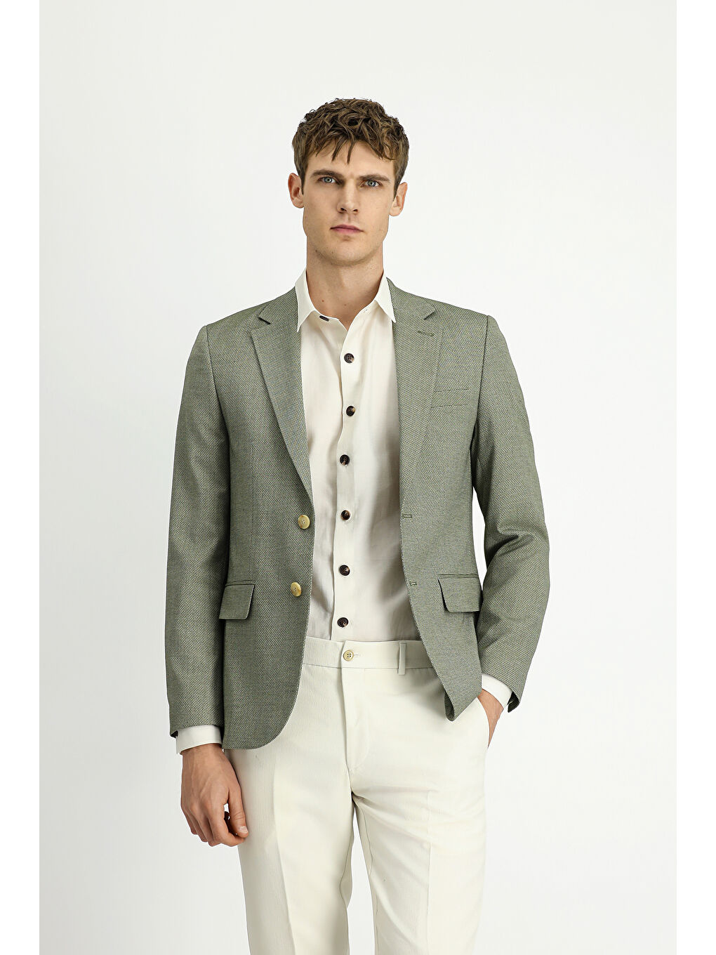 Yeşil Slim Fit Dar Kesim Klasik Desenli Ceket