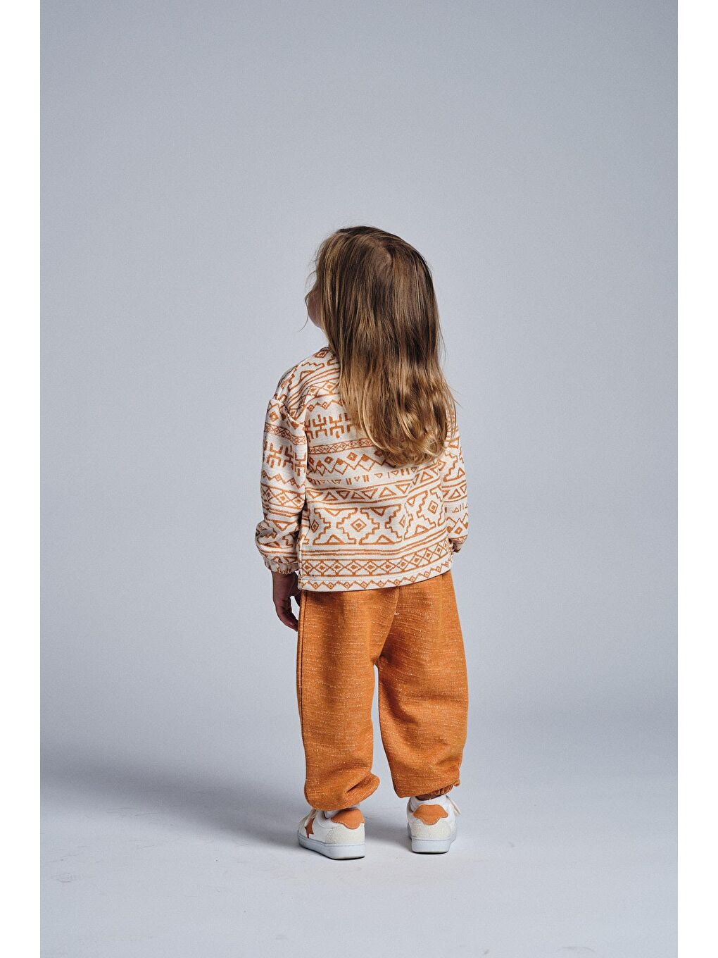 Turuncu Etnik Desen Pantolon Kanguru Cep 2 Li Takım-1