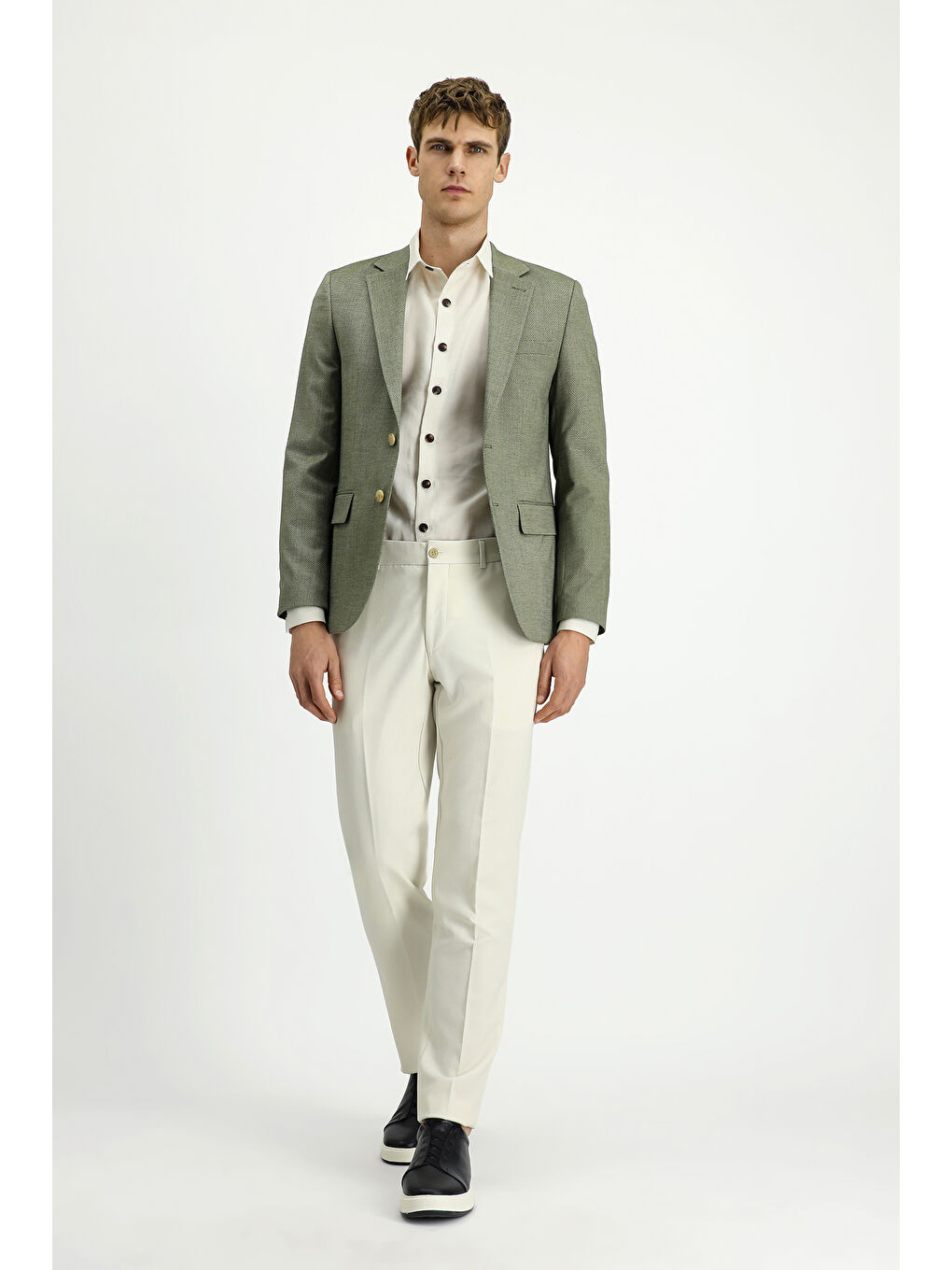 Yeşil Slim Fit Dar Kesim Klasik Desenli Ceket-1