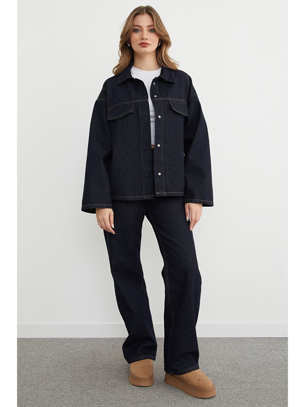 Lacivert Beli Kuşaklı Çıtçıtlı Jean 2 Li Takım-2