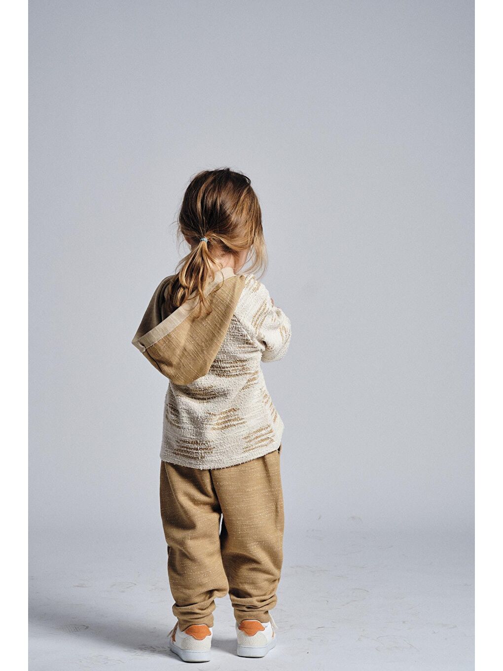 Bej Unisex Etnik Desen Kapüşonlu 2'li Takım-1