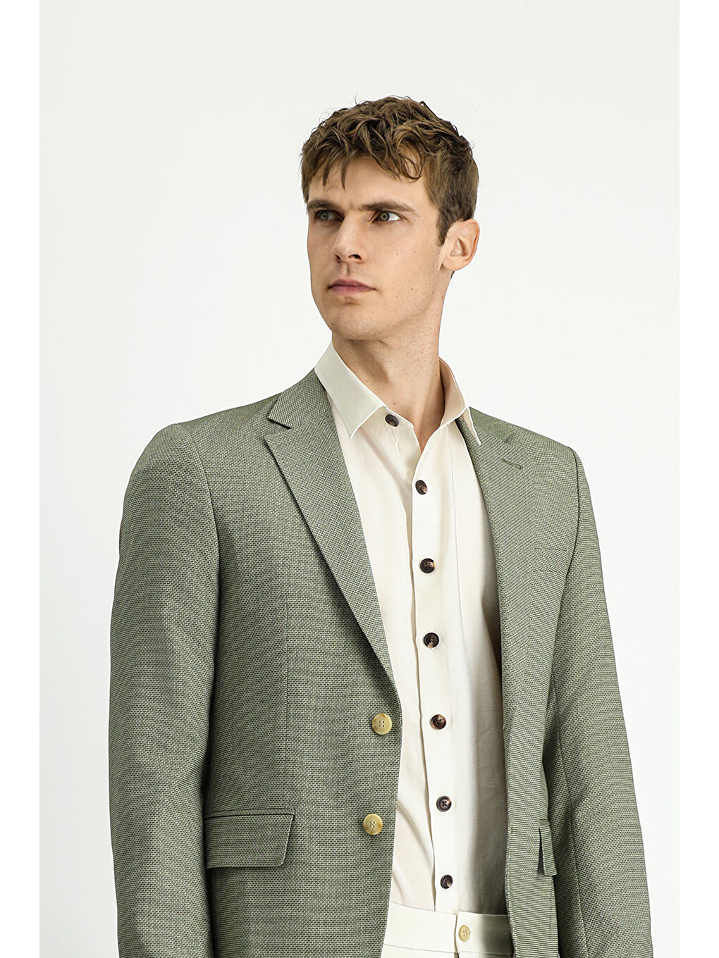 Yeşil Slim Fit Dar Kesim Klasik Desenli Ceket-2