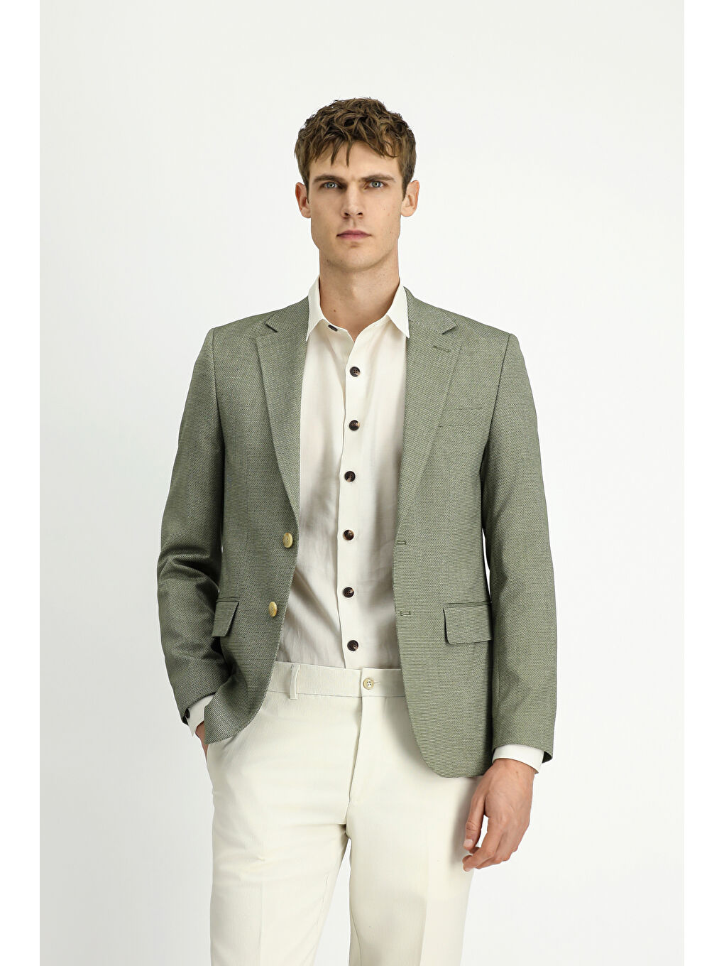 Yeşil Slim Fit Dar Kesim Klasik Desenli Ceket-3
