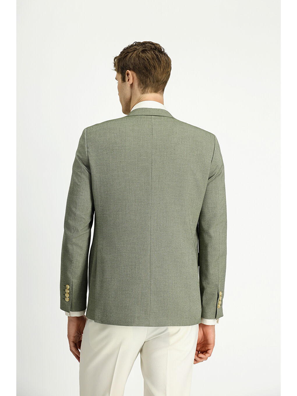 Yeşil Slim Fit Dar Kesim Klasik Desenli Ceket-4