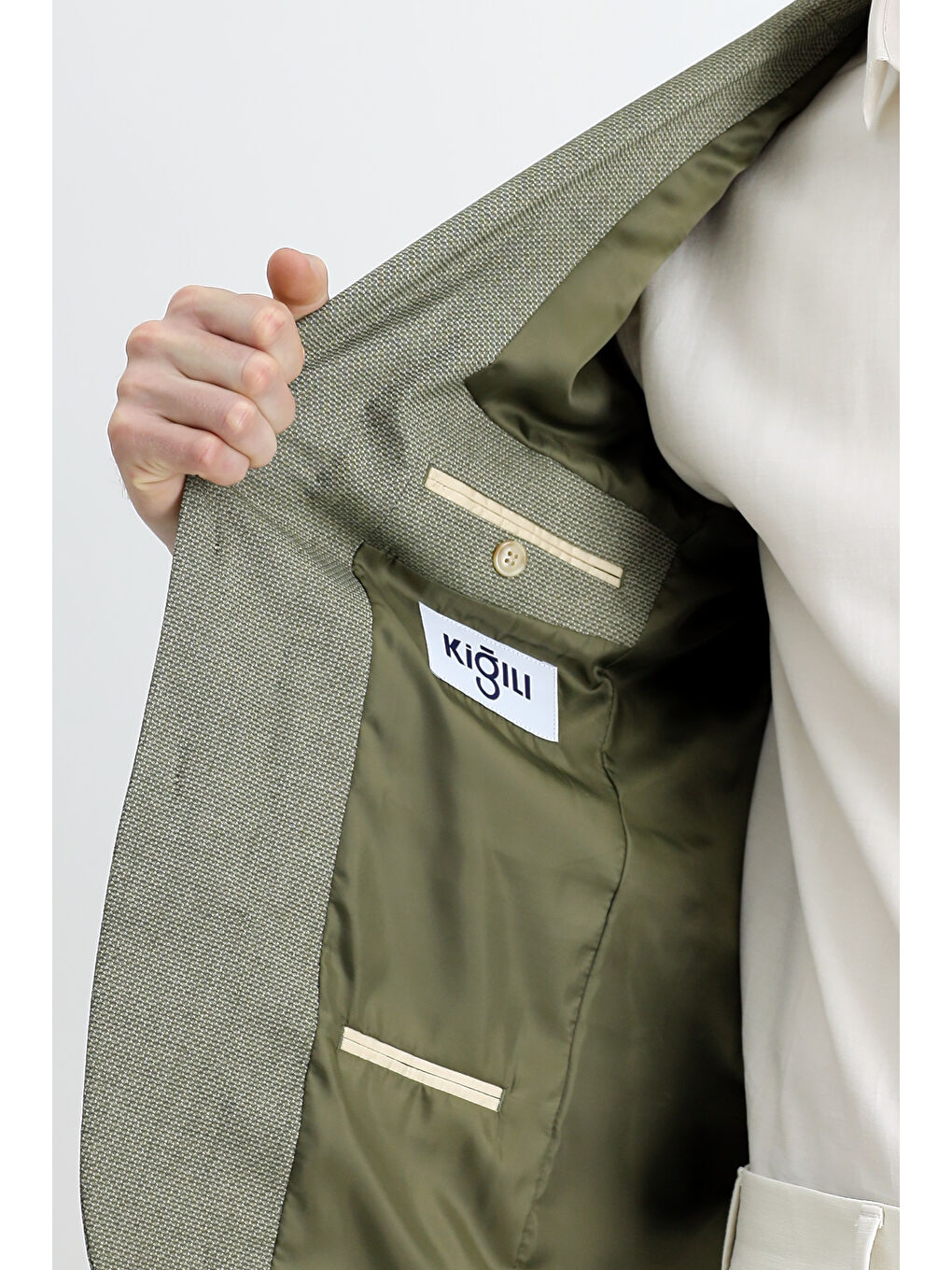 Yeşil Slim Fit Dar Kesim Klasik Desenli Ceket-5