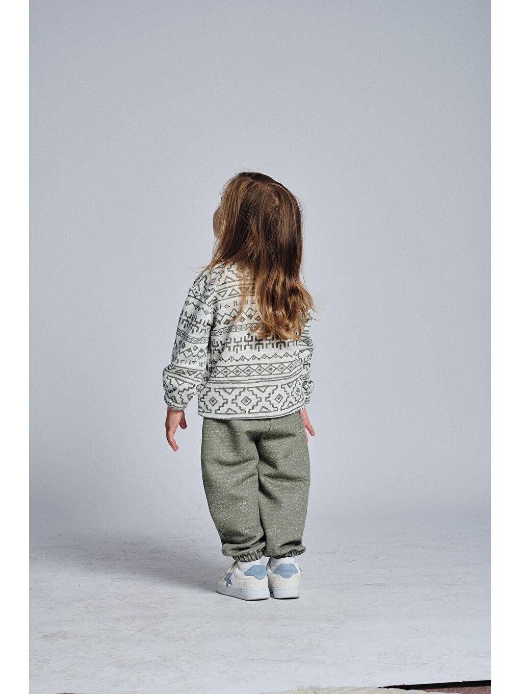 Haki Etnik Desen Pantolon Kanguru Cep 2 Li Takım-1