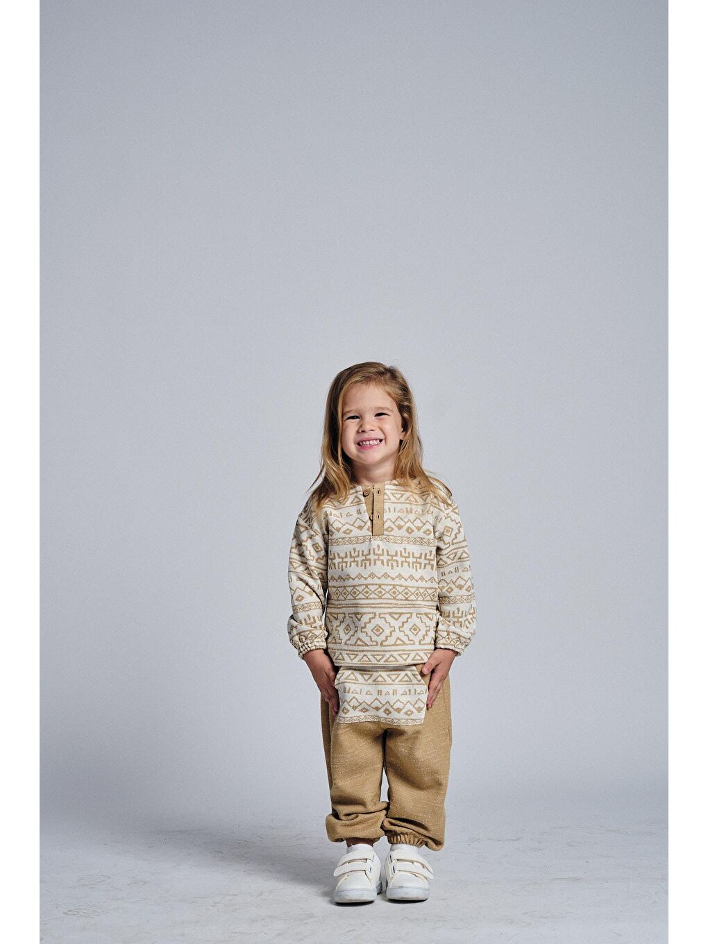 Bej Etnik Desen Pantolon Kanguru Cep 2 Li Takım-1