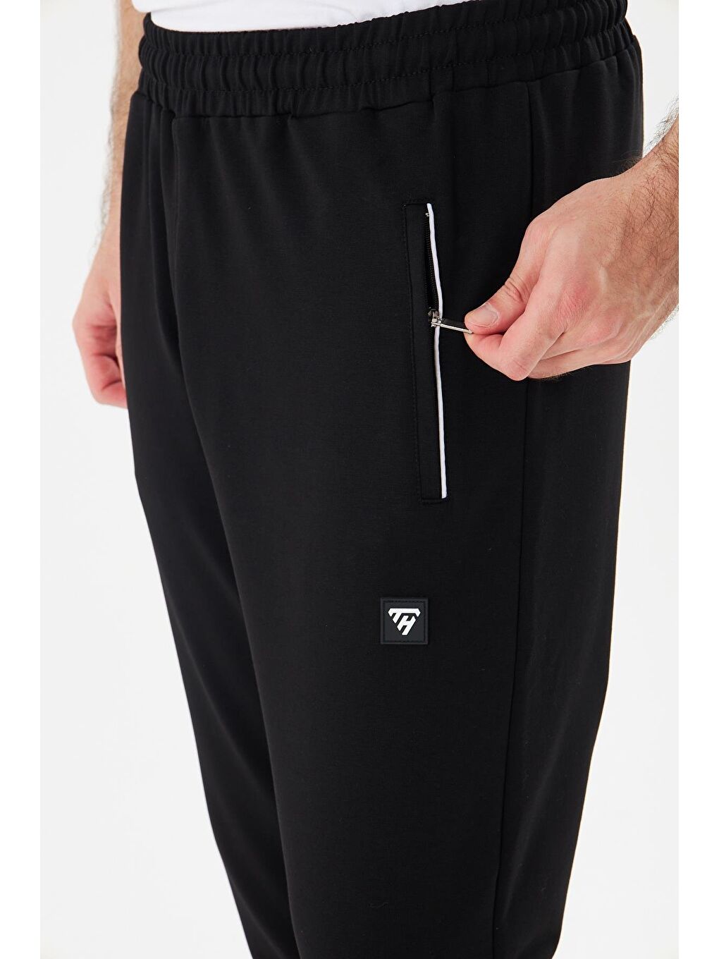 Erkek Pamuklu Fermuarlı Cepli Eşofman Altı Siyah 7819-S-6