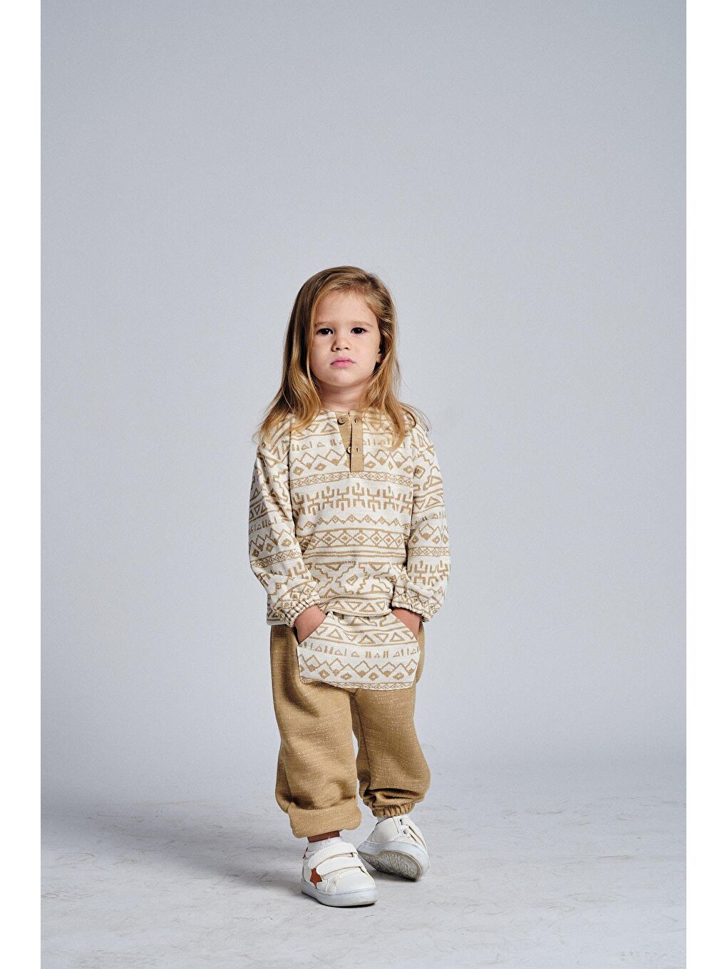 Bej Etnik Desen Pantolon Kanguru Cep 2 Li Takım-2