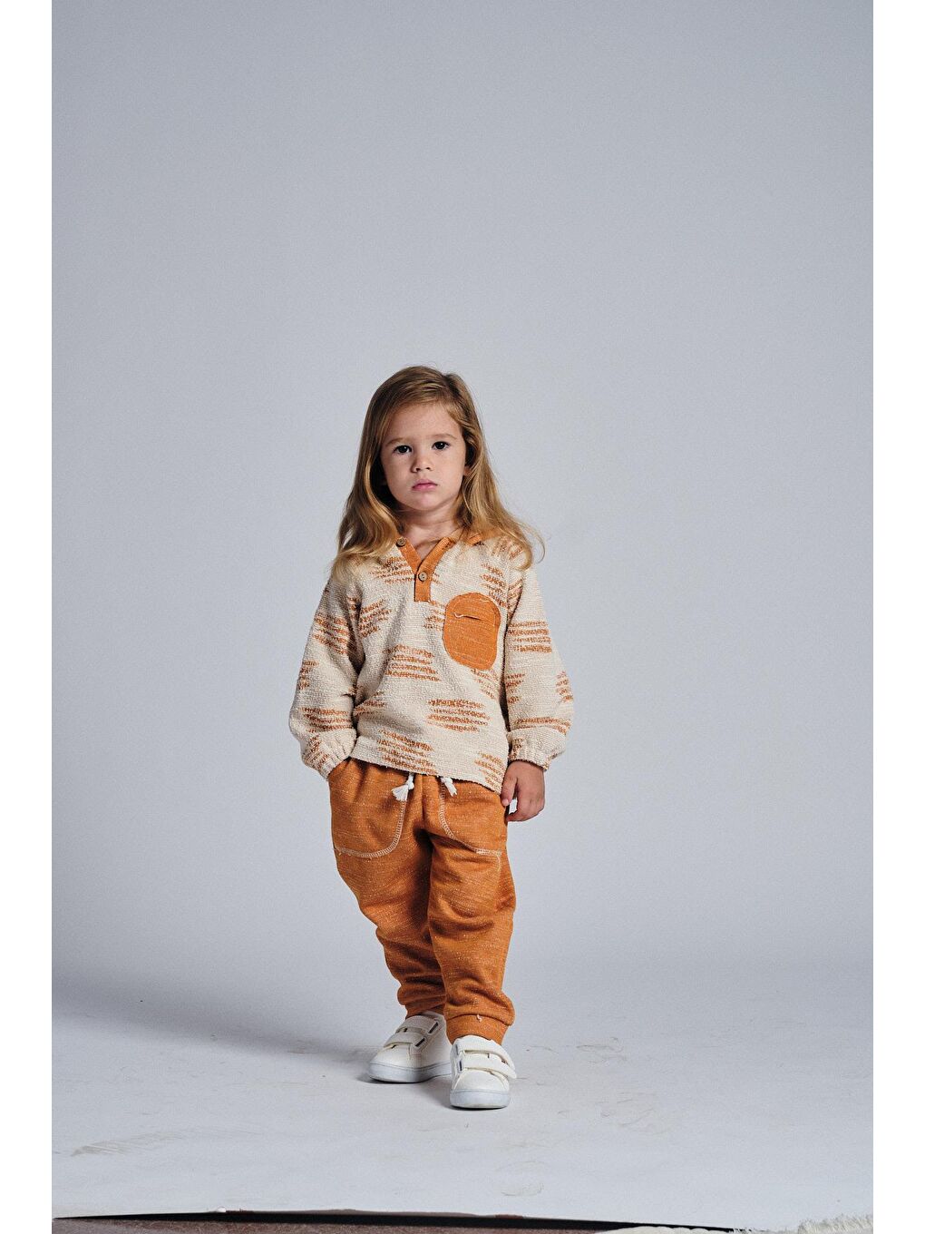 Turuncu Unisex Etnik Desen Kapüşonlu 2'li Takım