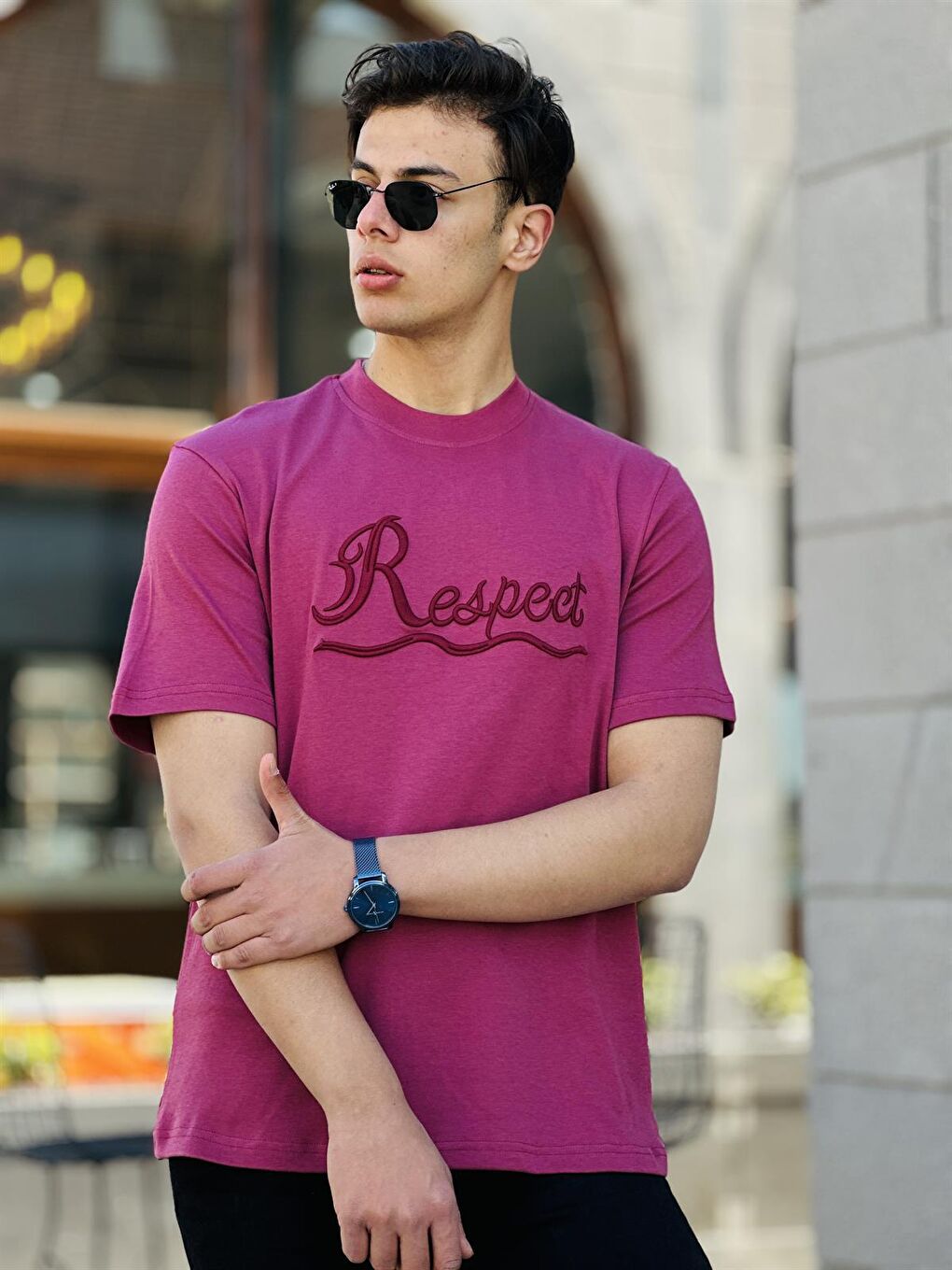 Miron Pembe Respect Nakışlı Kısa Kollu Tişört Regular Fit- Pembe - 1