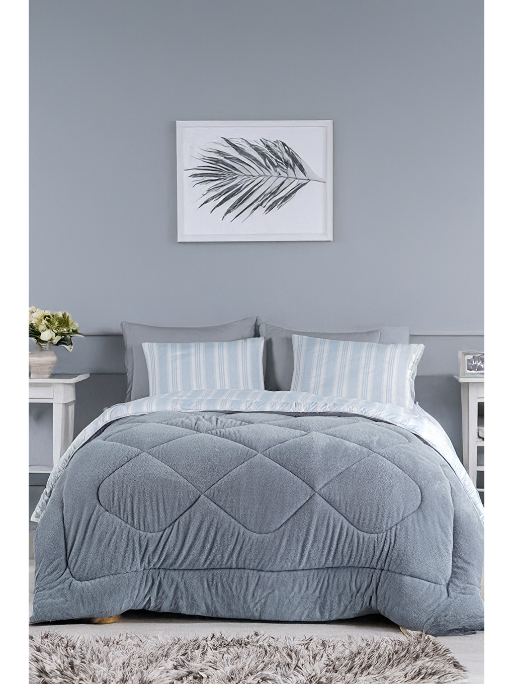 Comfort Set Yeni Nesil Wellsoft Yorganlı 3 Parça Çift Kişilik Soft Line Gri