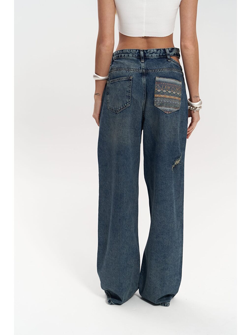 Oldwin Mavi Vintage Baskı Detay Jean Pantolon-3