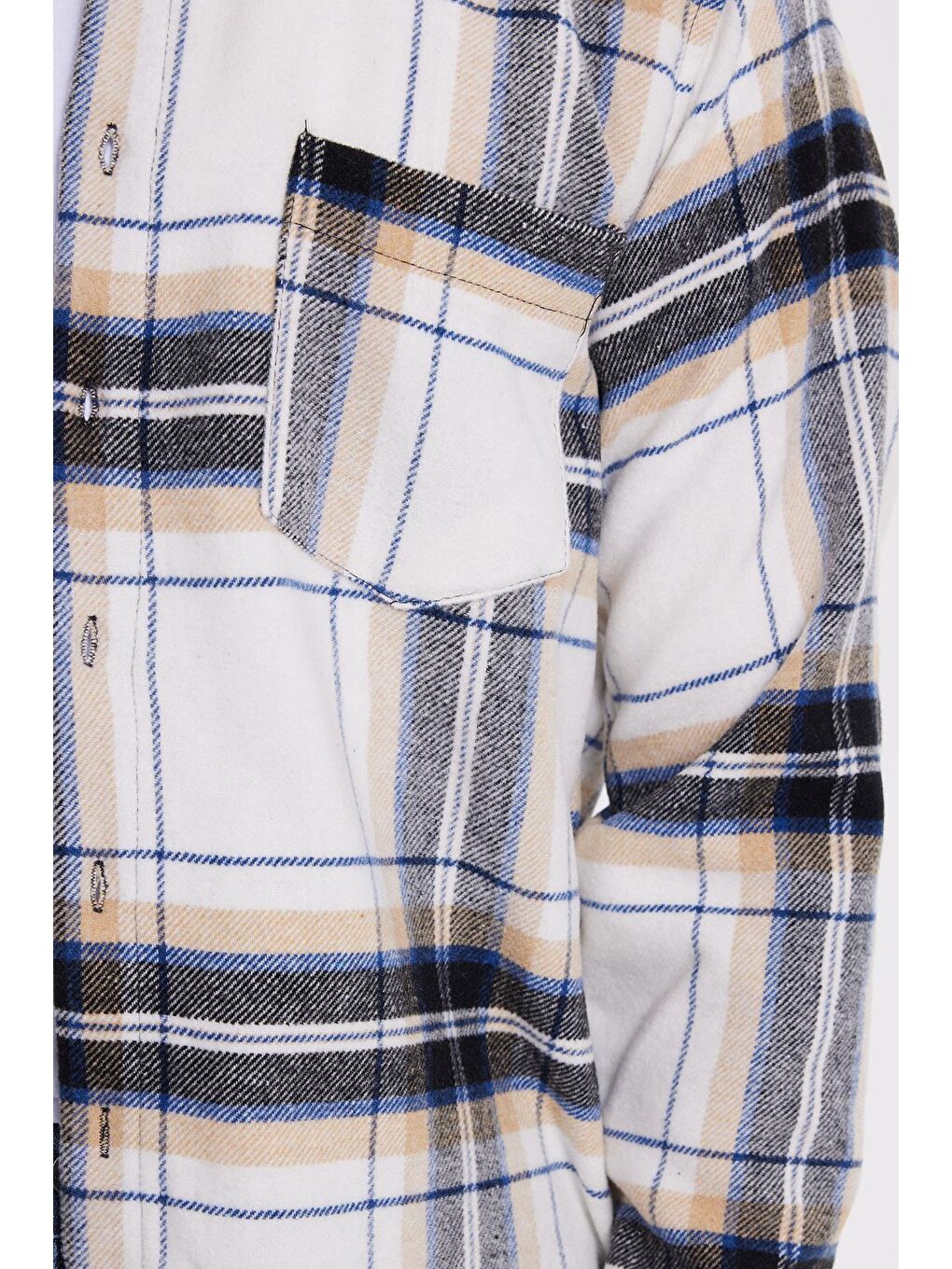 Ekru Erkek Regular Fit Rahat Kesim Kışlık Kareli Oduncu Gömlek-3