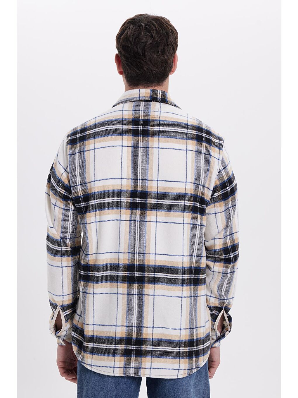 Ekru Erkek Regular Fit Rahat Kesim Kışlık Kareli Oduncu Gömlek-5