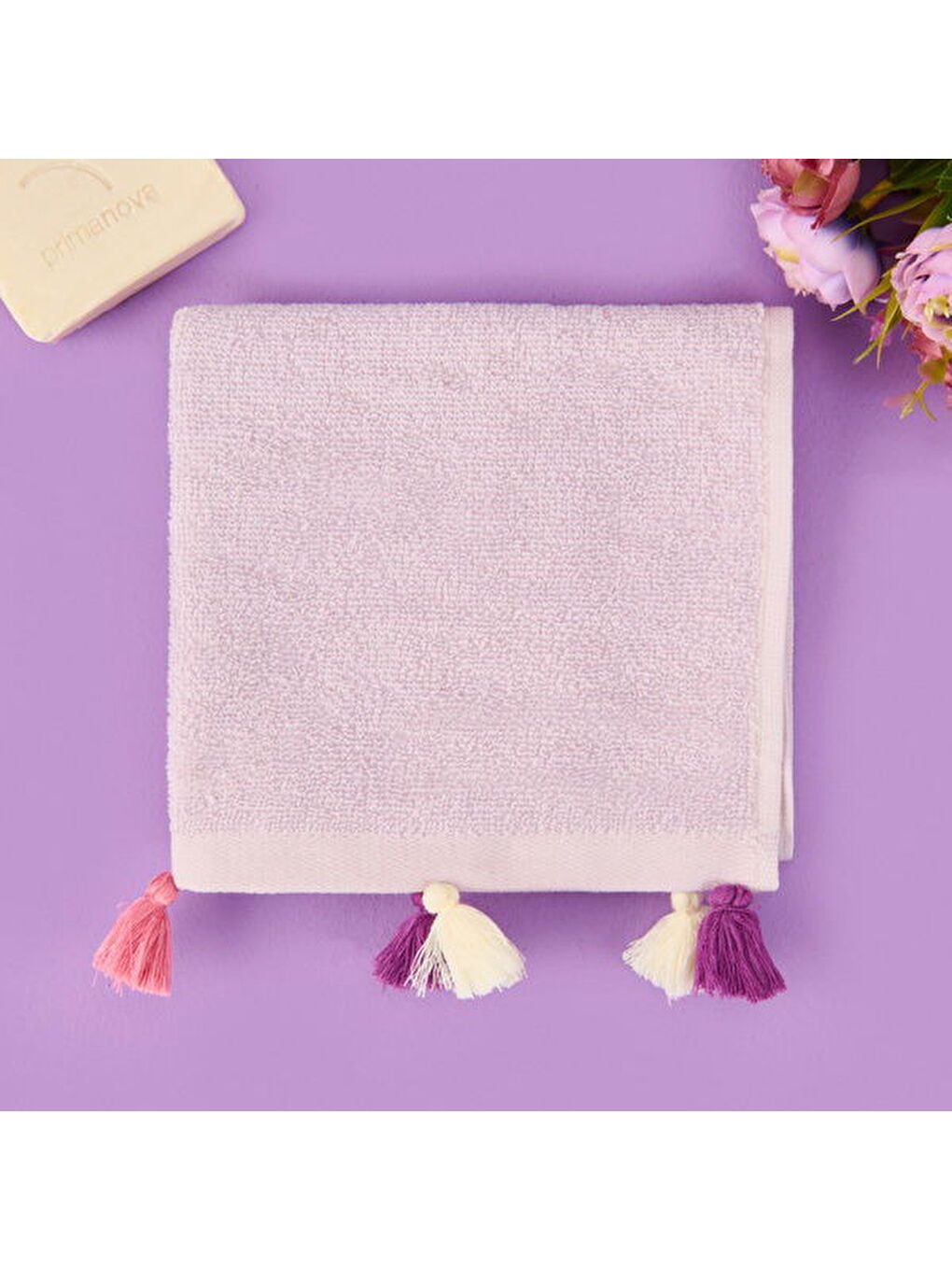 Soft Thea Püsküllü El Havlusu - Lila - 30x40 cm