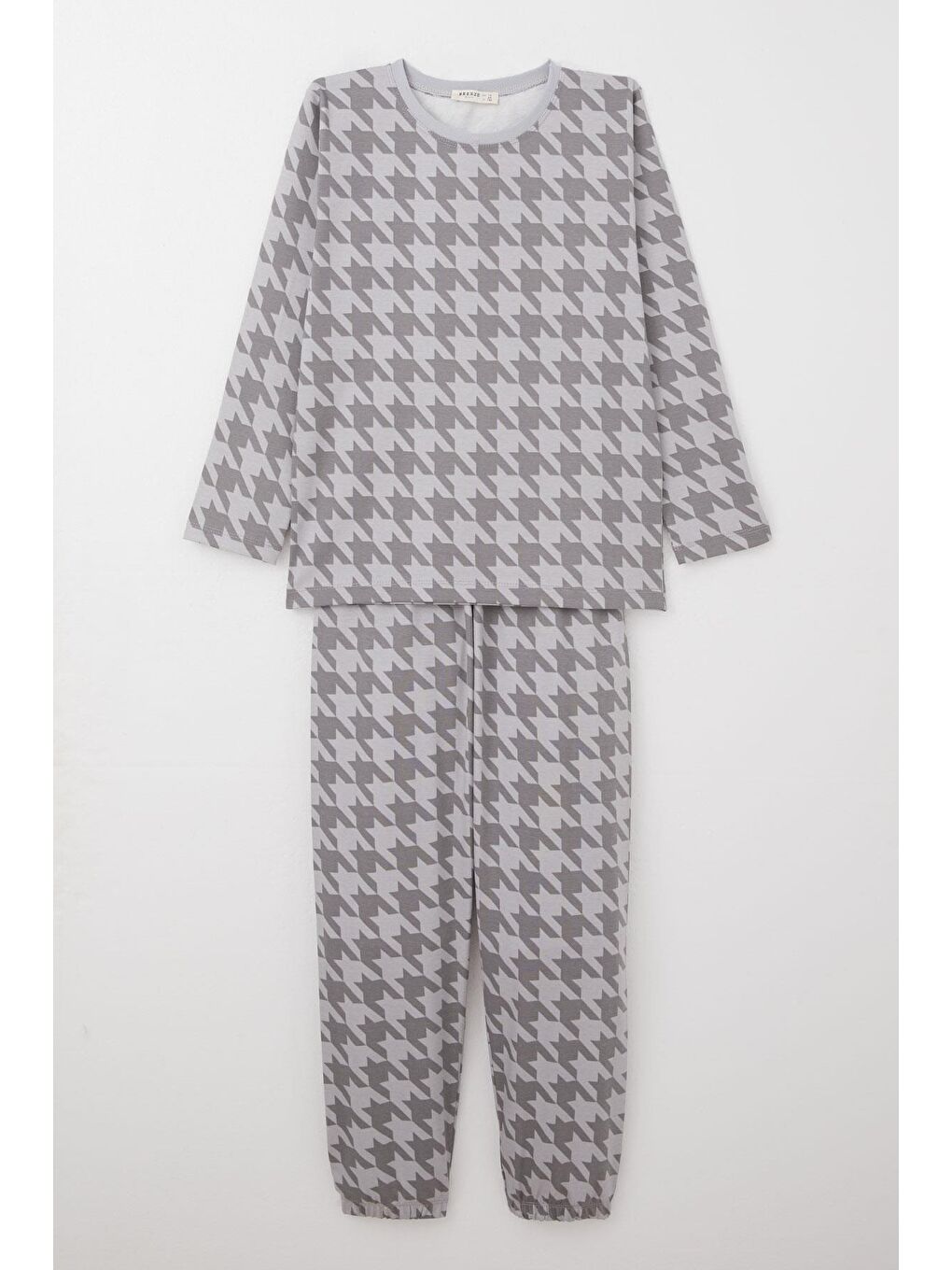 Erkek Çocuk Pijama Takımı Kazayağı Desenli Gri (10 Yaş)