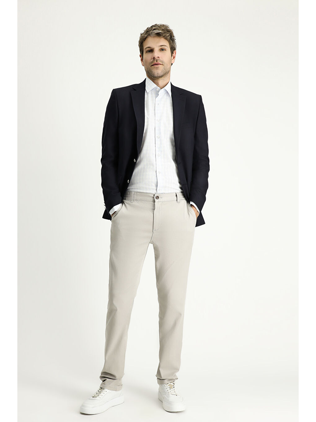 Lacivert Slim Fit Dar Kesim Yünlü Blazer Ceket-1