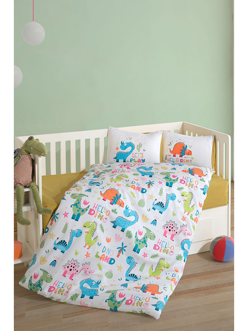 Clasy Sari %100 Pamuk Bebek Nevresim Takımı Dinoland
