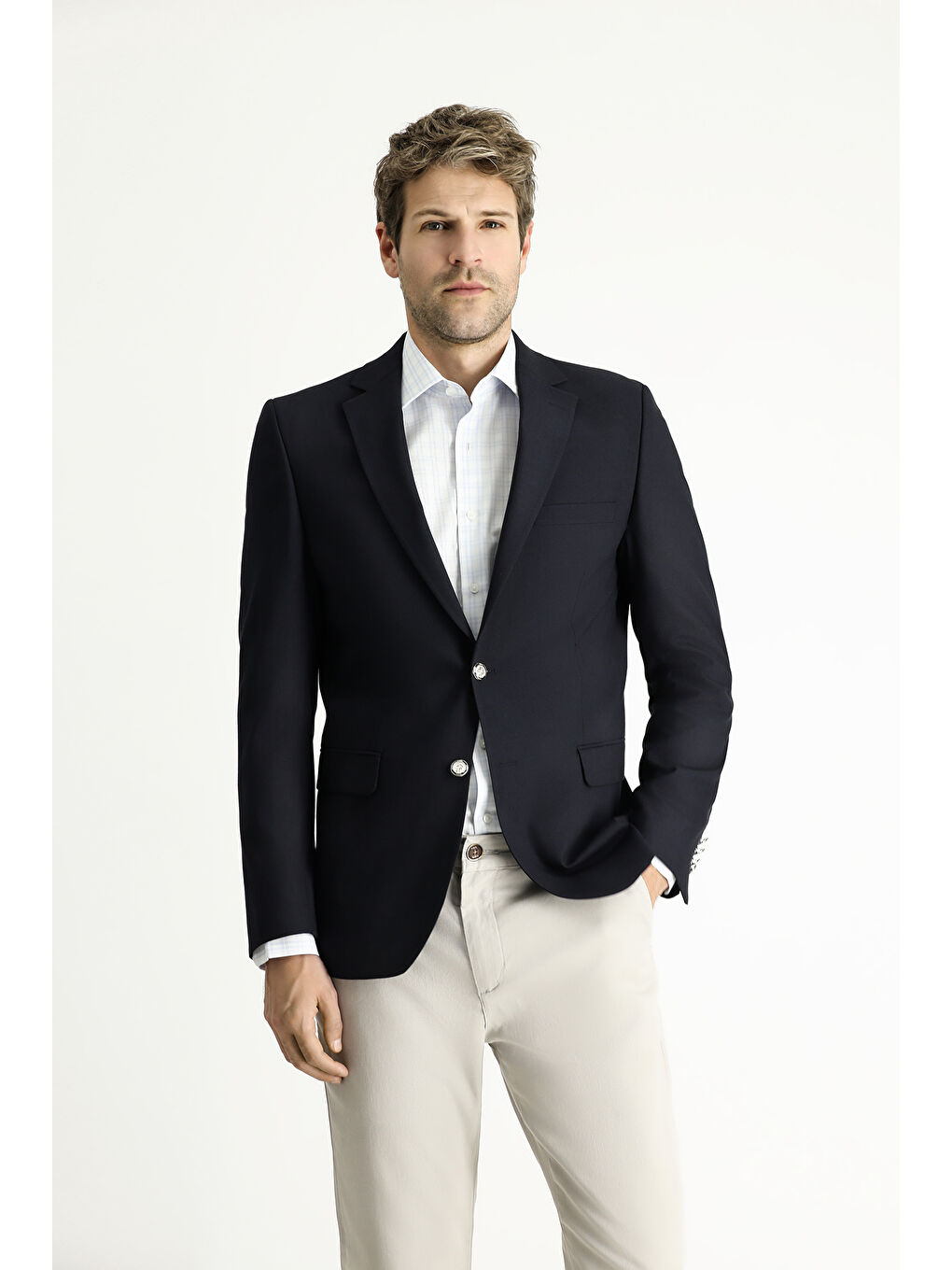 Lacivert Slim Fit Dar Kesim Yünlü Blazer Ceket-2