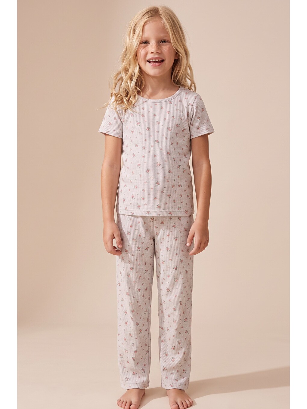 Bej Pamuklu Fitilli Kaşkorse Örme Pijama Takım 26120402-3