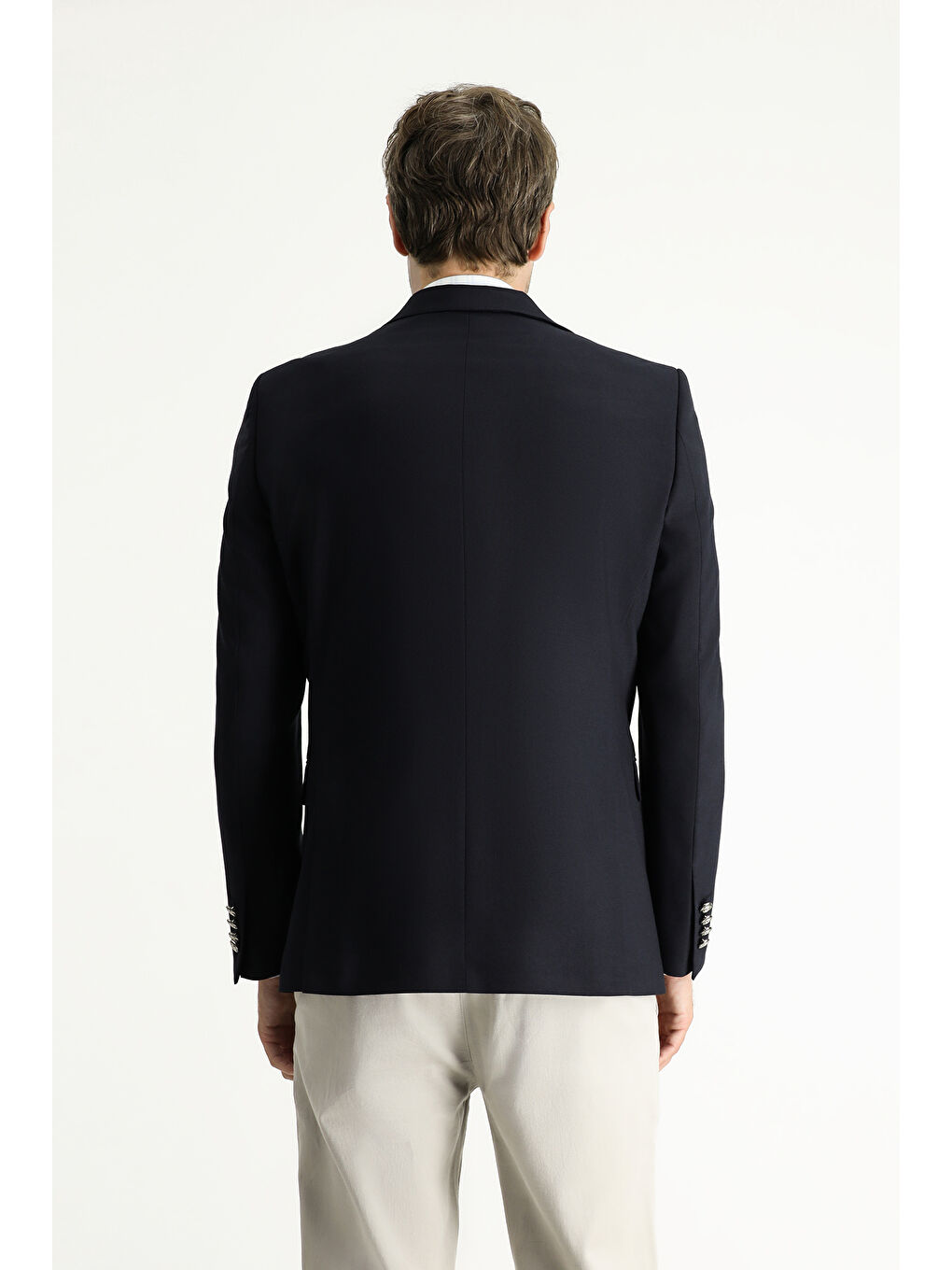 Lacivert Slim Fit Dar Kesim Yünlü Blazer Ceket-3