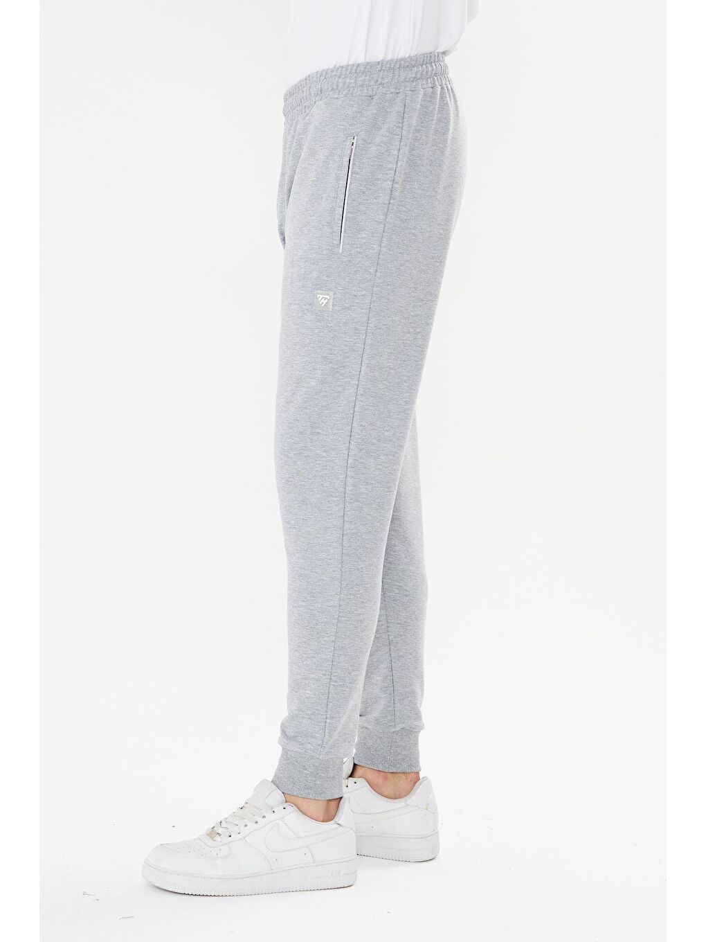 Erkek Pamuklu Fermuarlı Cepli Eşofman Altı Gri Melanj 7819-G.M