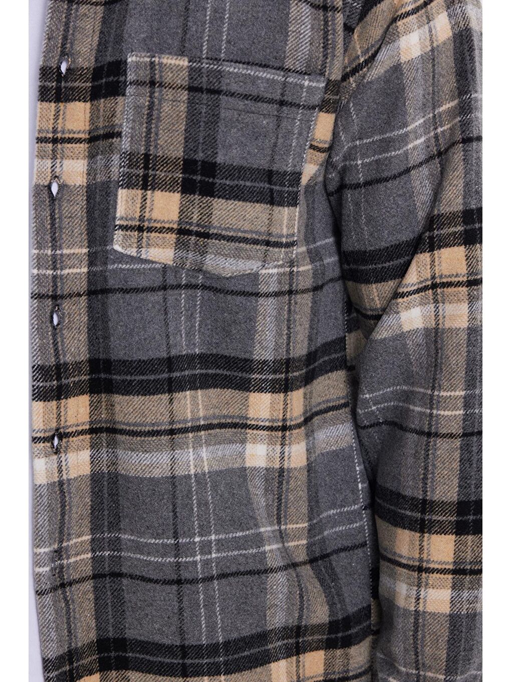 Gri Erkek Regular Fit Rahat Kesim Kışlık Kareli Oduncu Gömlek-2