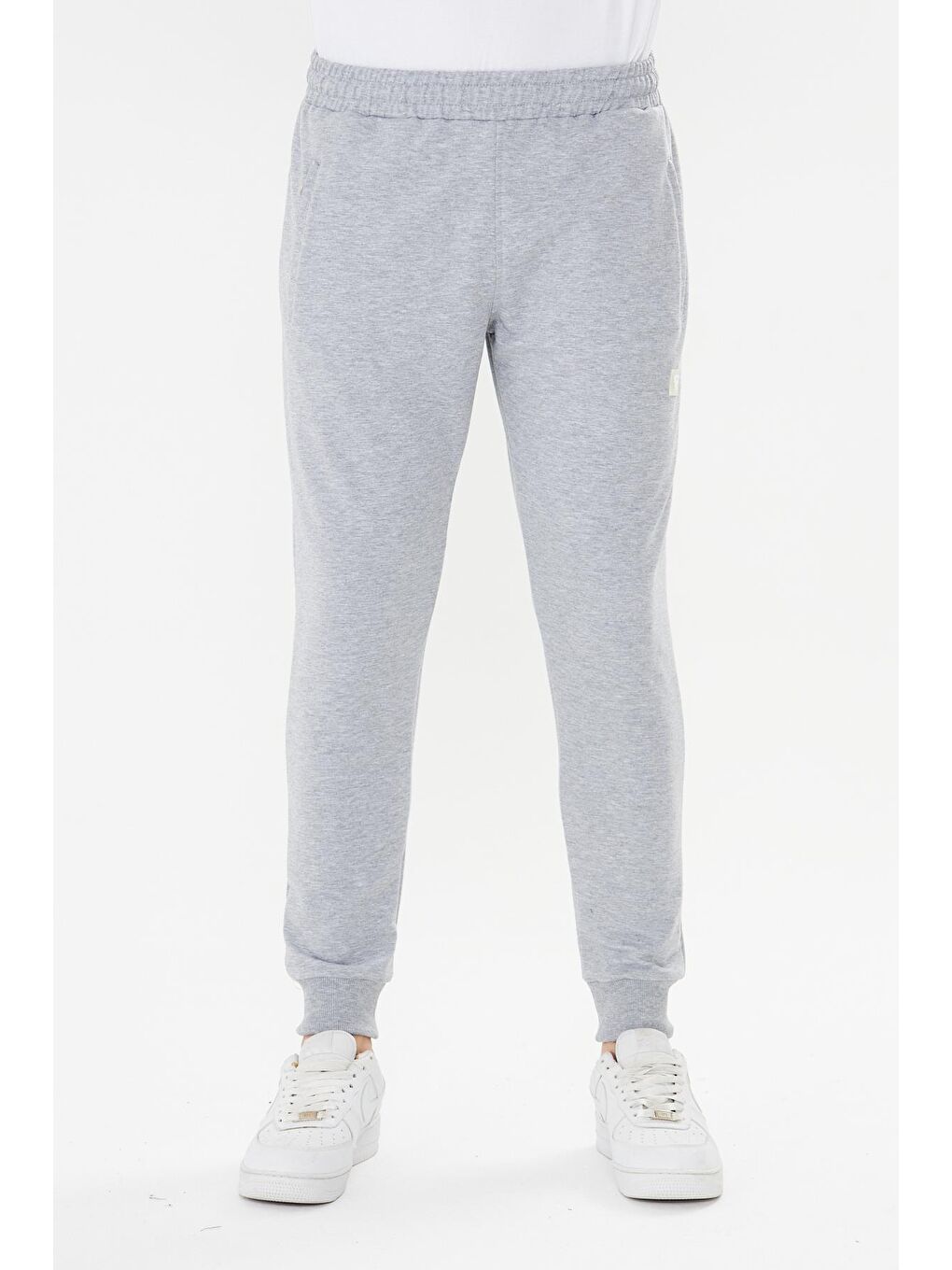 Erkek Pamuklu Fermuarlı Cepli Eşofman Altı Gri Melanj 7819-G.M-3