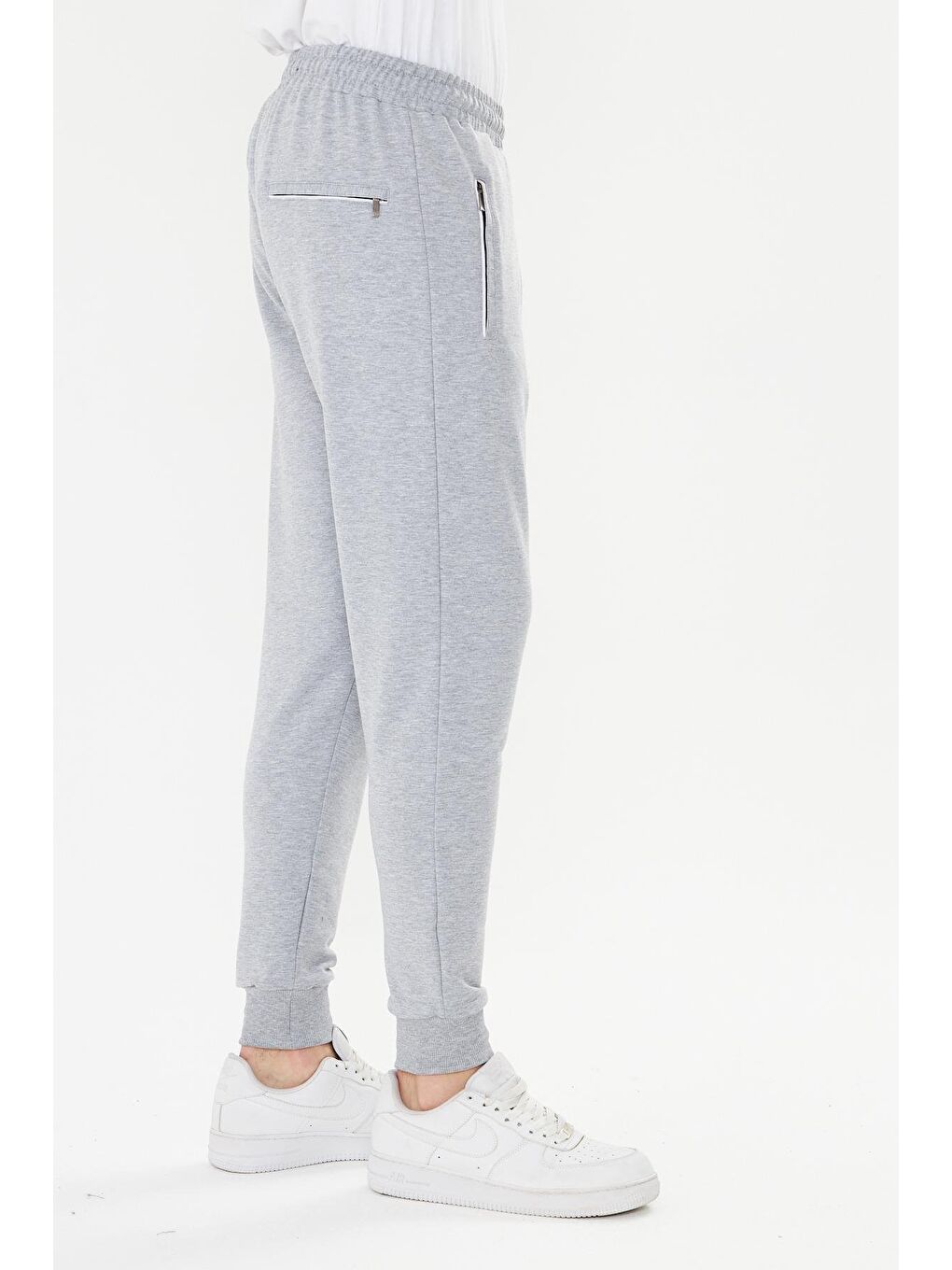 Erkek Pamuklu Fermuarlı Cepli Eşofman Altı Gri Melanj 7819-G.M-4