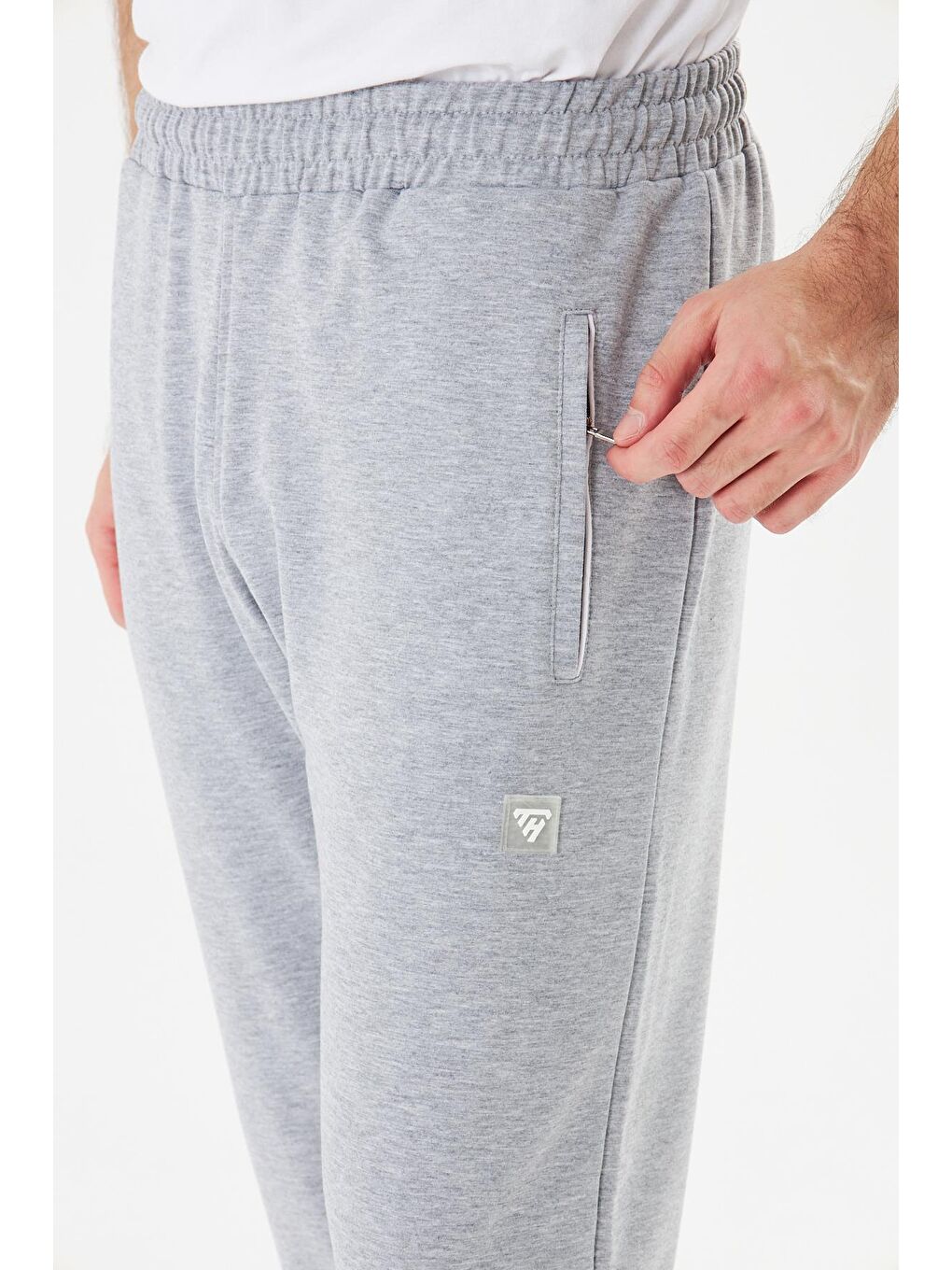 Erkek Pamuklu Fermuarlı Cepli Eşofman Altı Gri Melanj 7819-G.M-6