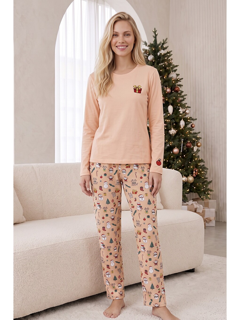 Pembe Pamuklu Elastanlı Örme Pijama Takım26241175-1