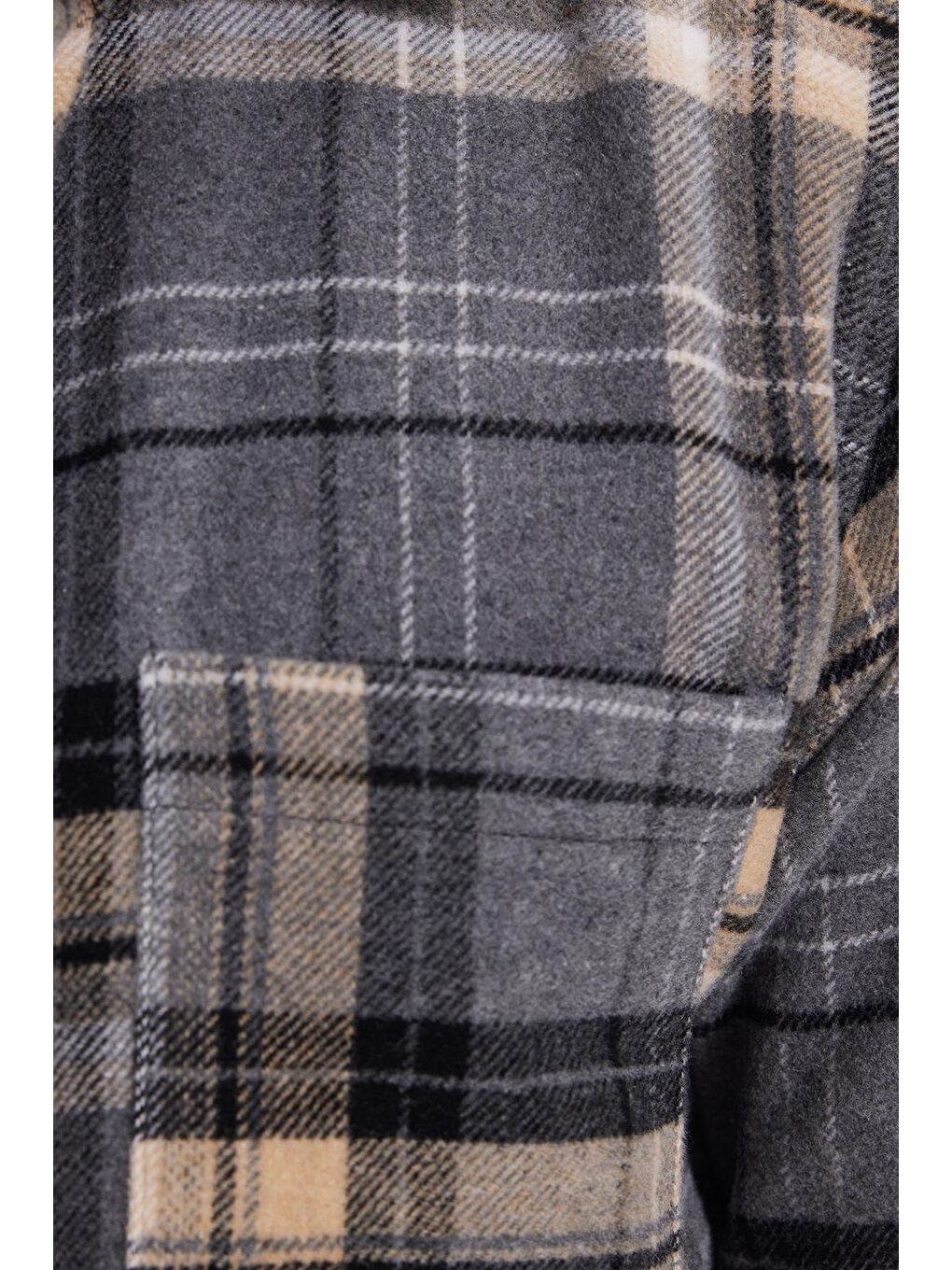 Gri Erkek Regular Fit Rahat Kesim Kışlık Kareli Oduncu Gömlek-5