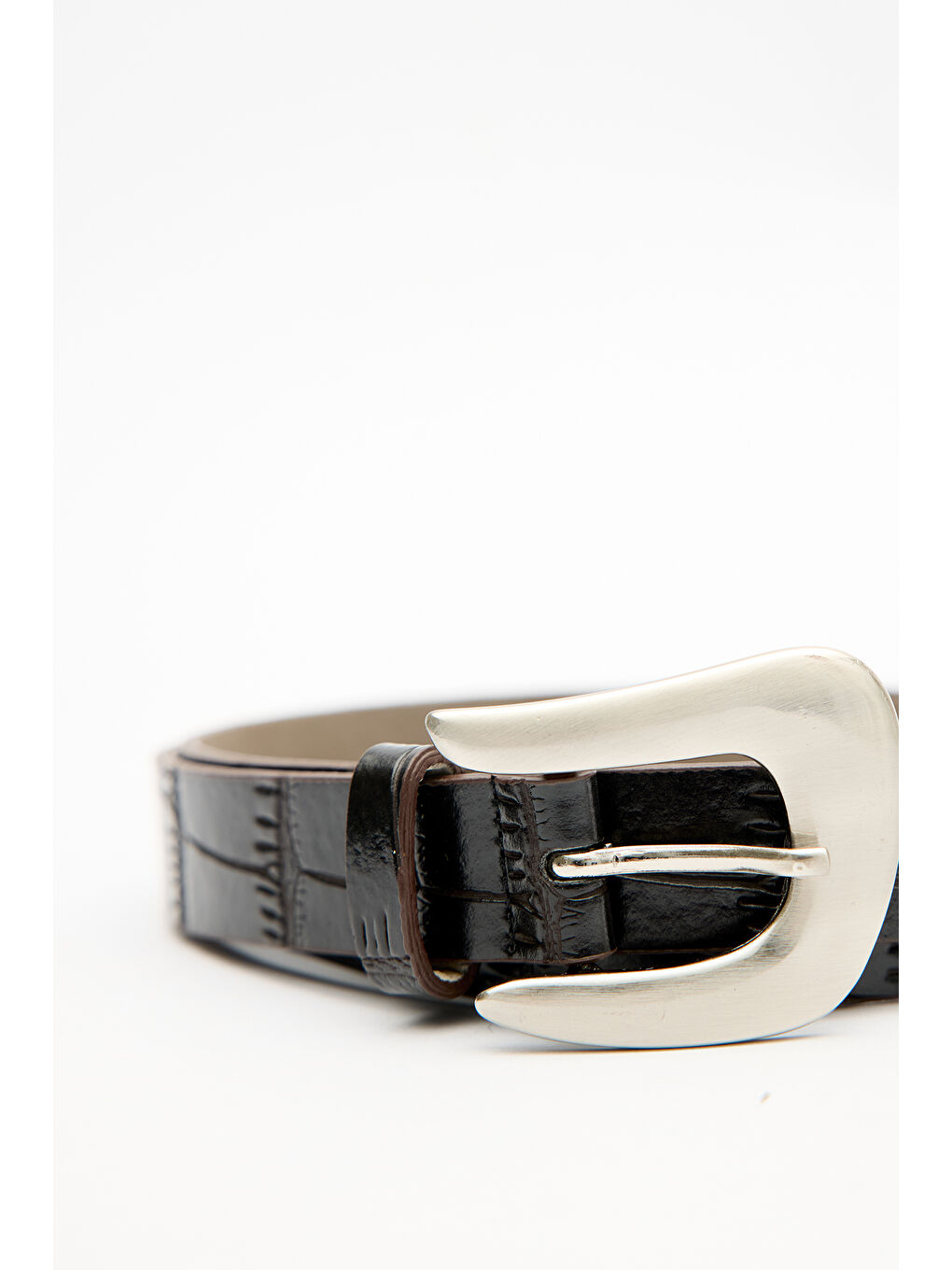 Timsah Deri Görünümlü Kemer Kahverengi-1