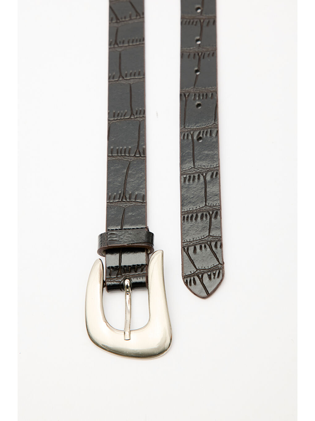 Timsah Deri Görünümlü Kemer Kahverengi-3